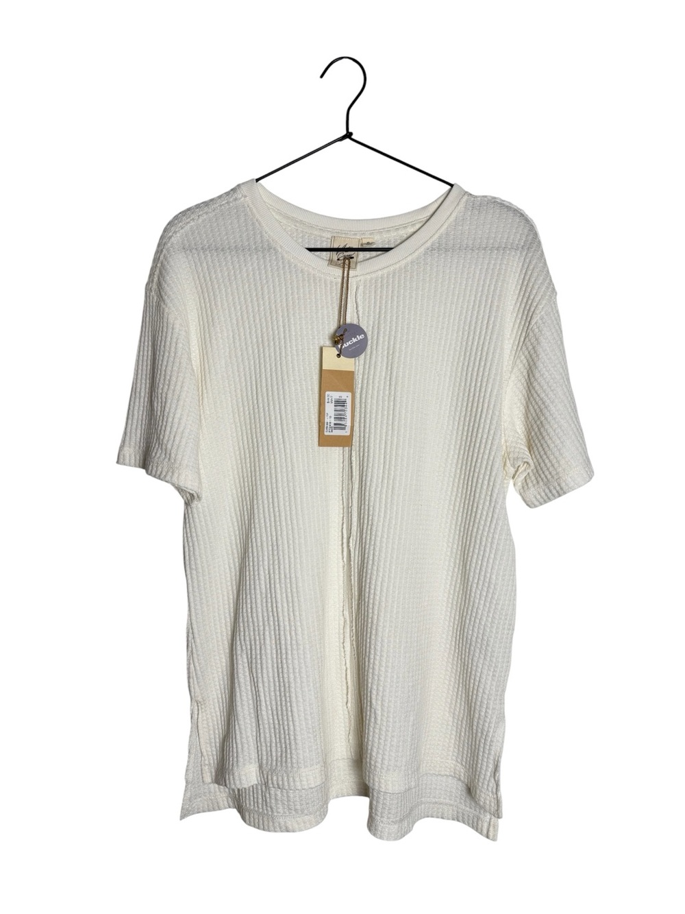 NWT White Crow Buckle Clara Waffle Knit Short Sleeve Top White